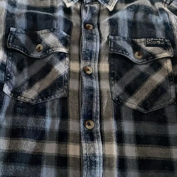 74AMK Boys Blue & White Plaid Button Down Shirt Size Medium - Picture 3 of 7